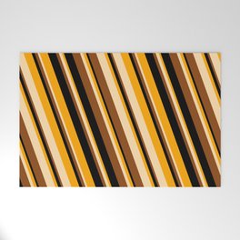 [ Thumbnail: Orange, Tan, Brown, and Black Colored Striped Pattern Welcome Mat ]