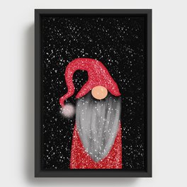 Red gnome  snowed in Framed Canvas