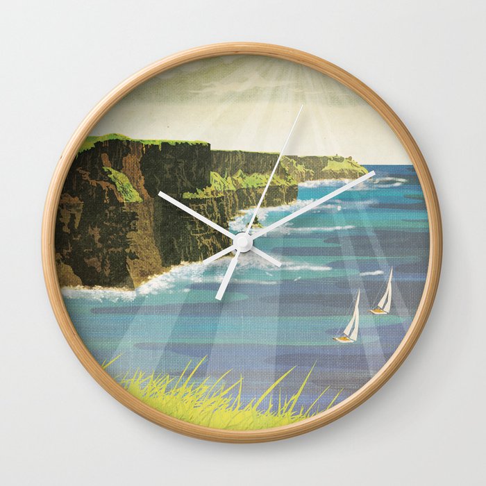 Ireland, Cliffs of Moher - Vintage Style Travel Poster Wall Clock