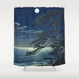 Kawase Hasui, Moonlight Over Ninomiya Beach - Vintage Japanese Woodblock Print Art Shower Curtain