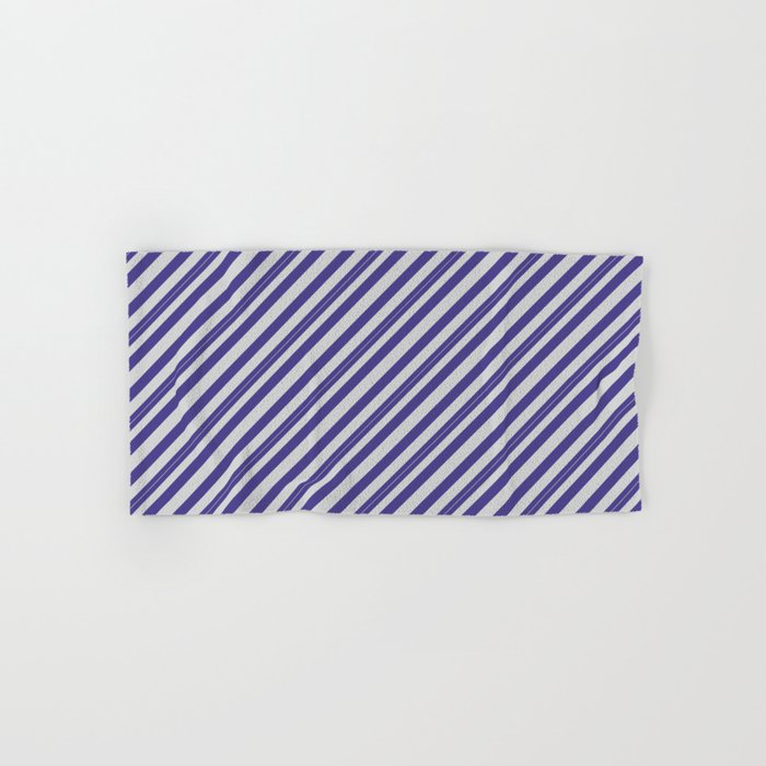 Dark Slate Blue and Light Grey Colored Lined/Striped Pattern Hand & Bath Towel