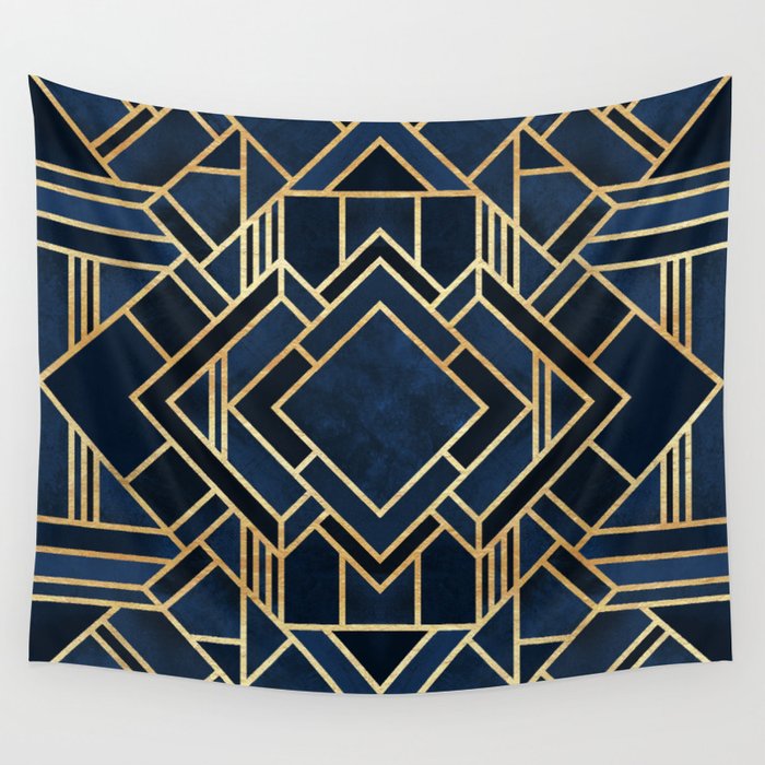 Art Deco Fancy Blue Wall Tapestry