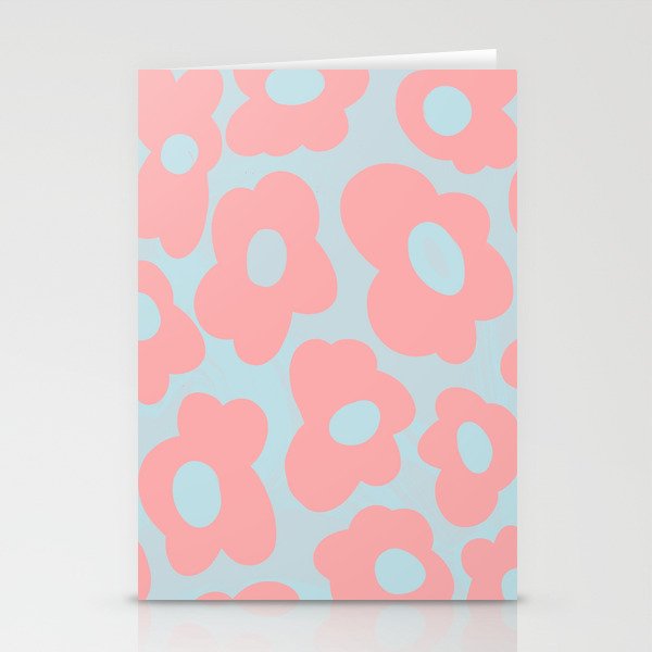 Pink and Blue Funky Flowers Stationery Cards