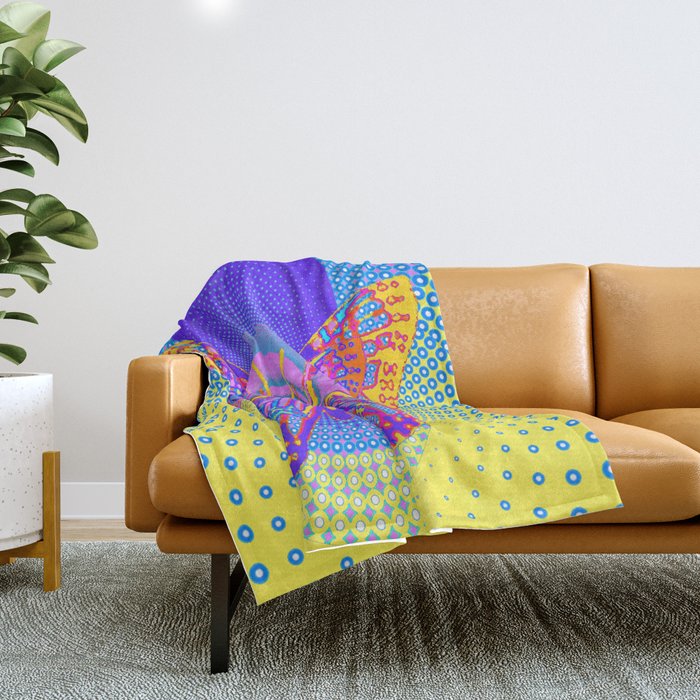 Purple & Golden Butterfly Worlds Pattern Abstract Throw Blanket