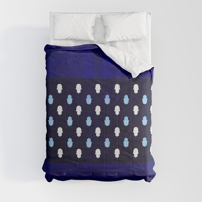 N159 - Indigo Deep Blue Traditional Moroccan Style Khamisa  Comforter