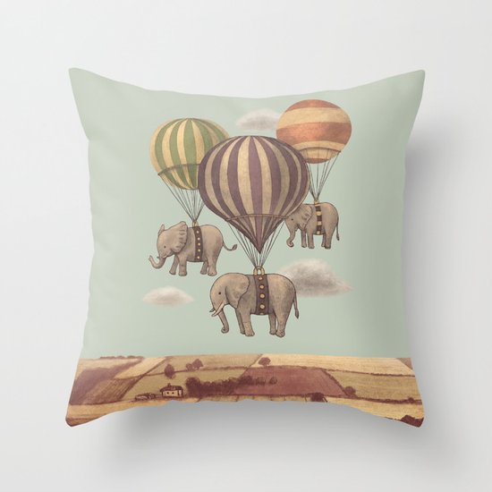 Flight of the Elephants - mint option Throw Pillow
