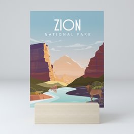 Zion national park  vintage travel poster Mini Art Print