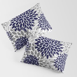 Abstract, Floral Prints, Navy Blue and Grey Pillow Sham