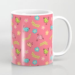 Doodle Birds - Spring Pattern in Pink Coffee Mug