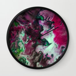 Abstract Magenta Pink White Emerald Green Burgundy Marble Wall Clock