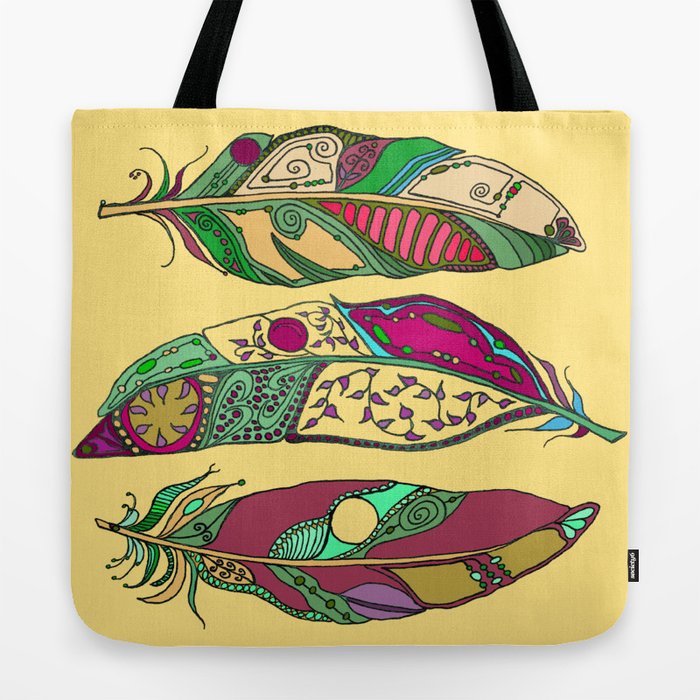 Bohemian Feathers On Honey Yellow Hand Drawn Illustration Tote Bag Bohemian Feathers On Honey Yellow Hand Drawn Illustration Tote Bag By Laurabethlove Society6