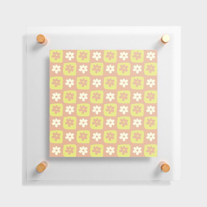 Hand-Drawn Checkered Flower Pattern (Spring Colors) Floating Acrylic Print