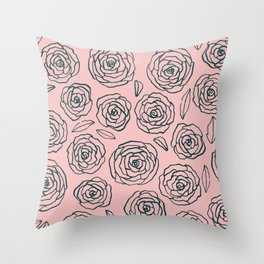 Pink and Green Roses Throw Pillow