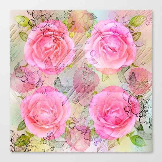 Pink roses on a painterly background Canvas Print