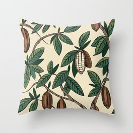 Cocoa plant seamless pattern. Cacao bean. Vintage illustration Throw Pillow