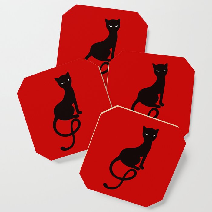 Red Gracious Evil Black Cat Coaster By Borianagiormova