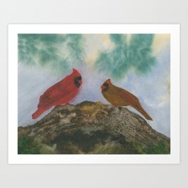 Pine Forest Cardinals Art Print