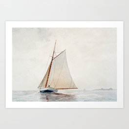 Winslow Homer's nautical masterpiece Sailing off Gloucester sailing seascape painting Art Print