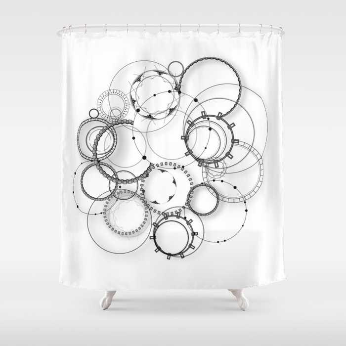 Abstract steampunk pattern geometric circle in black and white Shower Curtain