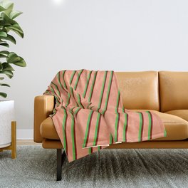 [ Thumbnail: Light Salmon, Lime Green, and Maroon Colored Lines/Stripes Pattern Throw Blanket ]