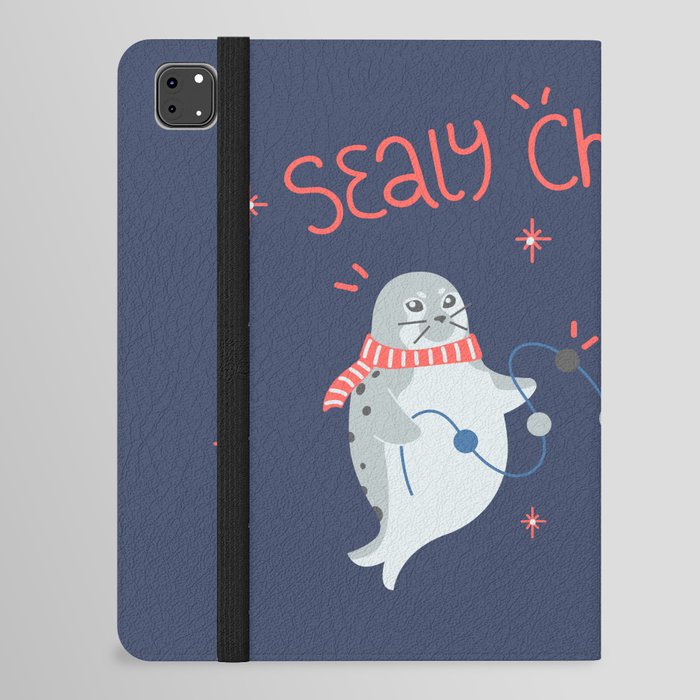 Sealy Christmas Cute Seals in Christmas Hat and Scarf with Twinkle Lights iPad Folio Case