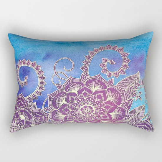 Magnolia & Magenta Floral on Watercolor Rectangular Pillow