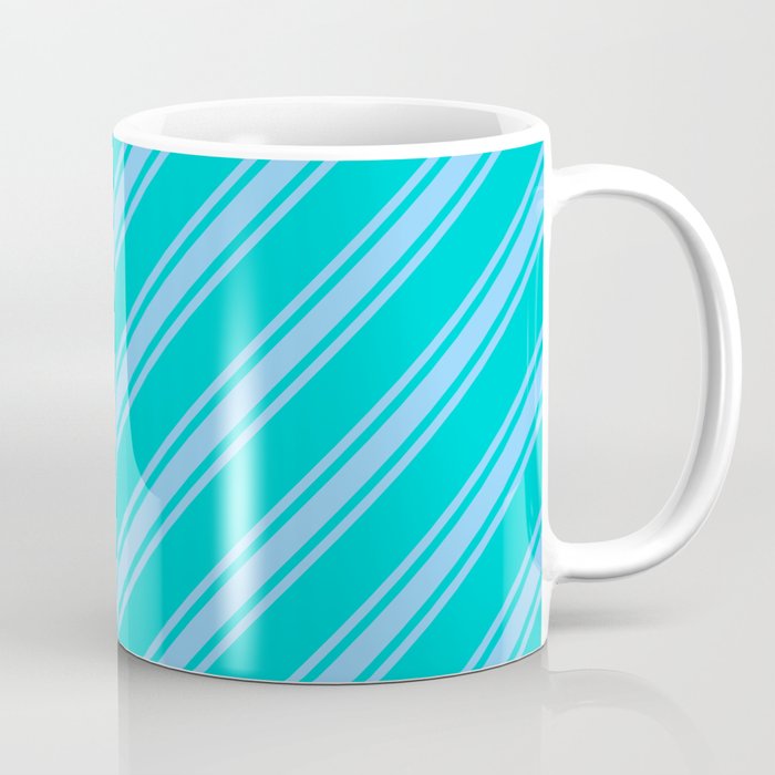 Dark Turquoise and Light Sky Blue Colored Lined/Striped Pattern Coffee Mug