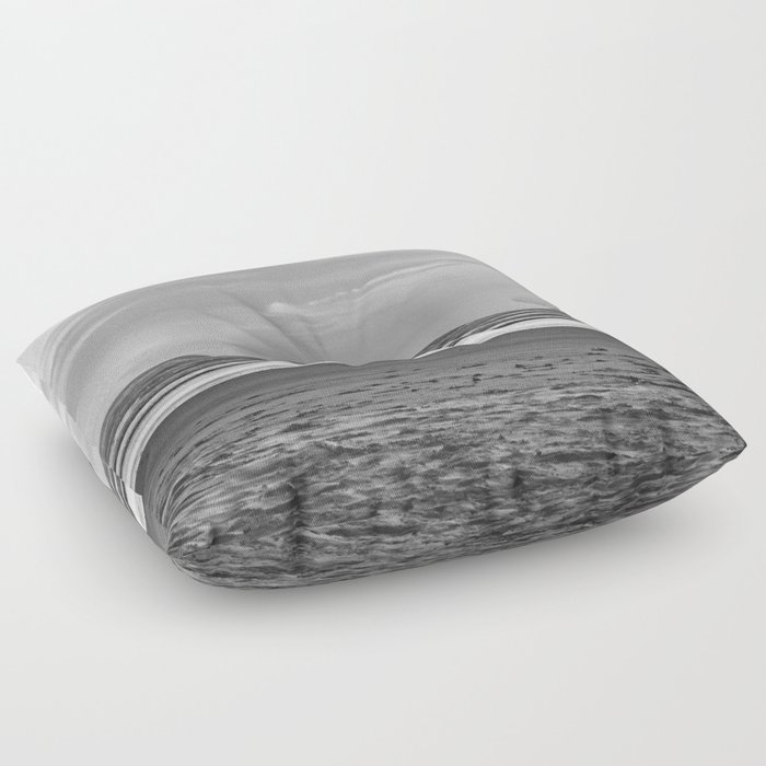 Sea Stack Beach Sunset | Oregon Coast Black and White Travel Photography Floor Pillow