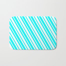 [ Thumbnail: Cyan and White Colored Lined/Striped Pattern Bath Mat ]