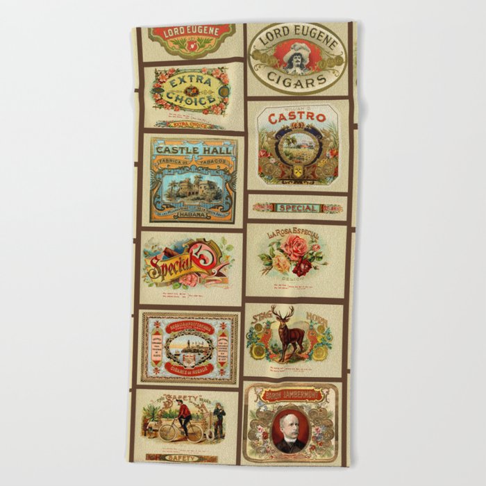 Vintage cigar box labels Beach Towel