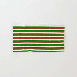 [ Thumbnail: Green, Brown & Beige Colored Lined Pattern Hand & Bath Towel ]
