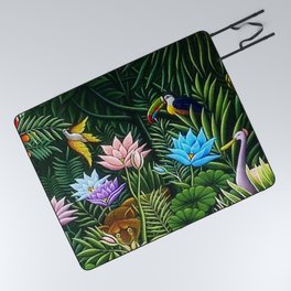 Classical Masterpiece 'Tropical Birds and Flying Things' by Henry Rousseau Picnic Blanket