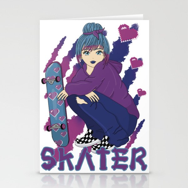 Skater Girl Anime And Manga Art Style Stationery Cards
