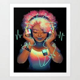 MUSIC Kunstdrucke | Headphones, Music, Afro, Digital, Synth, Curated, Painting, Portrait, Blackart, Neon 