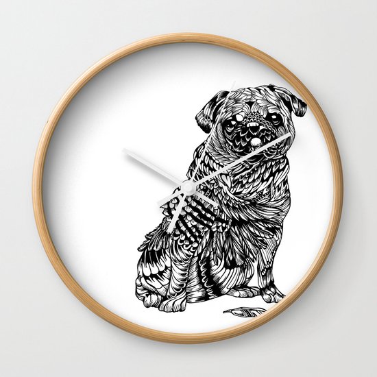 Pug Feather Wall Clock