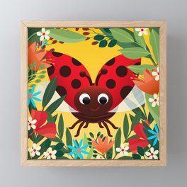 Happy Ladybird Ladybug Beetle Framed Mini Art Print