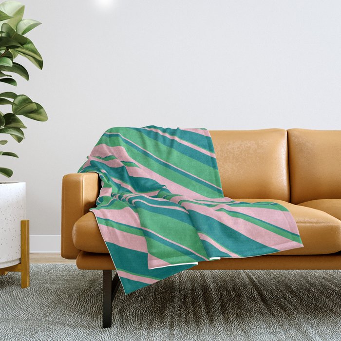 Sea Green, Pink, and Teal Colored Stripes/Lines Pattern Throw Blanket