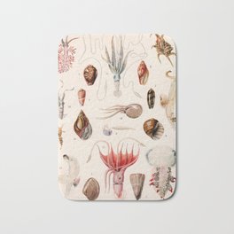Adolphe Millot - Mollusques 01 - French vintage zoology illustration Bath Mat | Argonauta, Publicdomain, Ocean, Mollusc, Ooc, Cephalopod, Animal, Drawing, Lithograph, Squid 