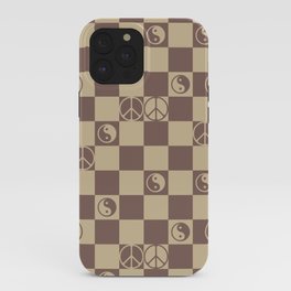 Checkered Peace Symbol & Yin Yang (Cocoa Mocha Colors) iPhone Case