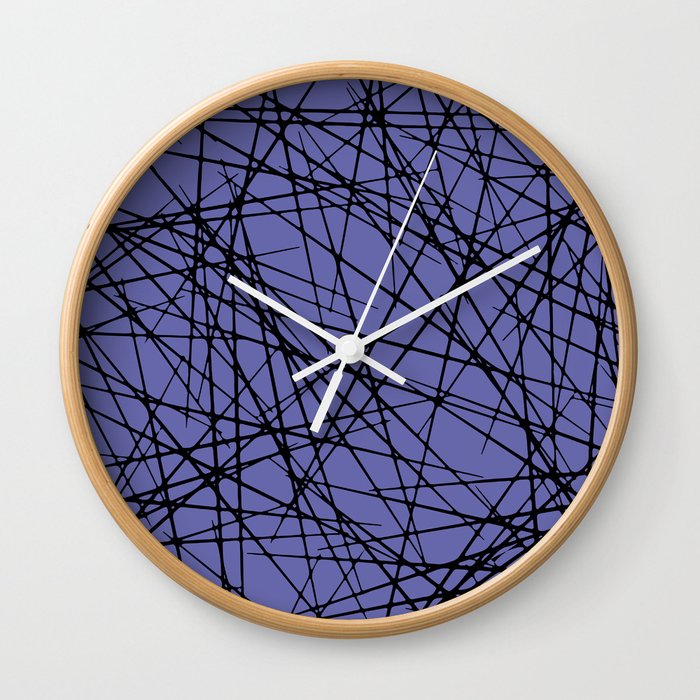 Black and Periwinkle Criss Cross Line Pattern - Pantone 2022 Color of the Year Very Peri 17-3938 Wall Clock
