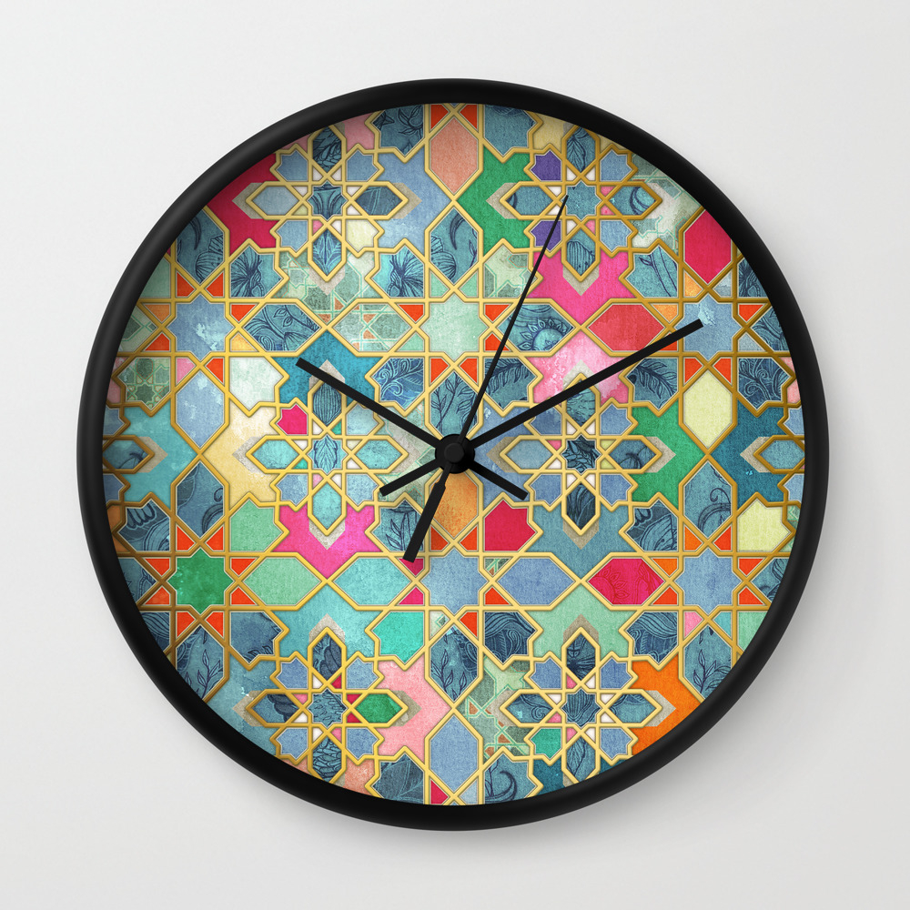 Gilt Glory Colorful Moroccan Mosaic Wall Clock By Micklyn Gilt Glory Colorful Moroccan Mosaic