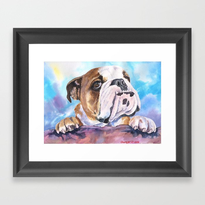 English Bulldog Watercolor | Pillow Cover | Dogs | Home Decor | Custom Dog Pillow | Dog Mom |Bulldog Framed Art Print