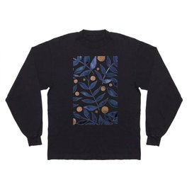 Watercolor berries and branches - indigo and beige Long Sleeve T-shirt