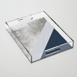 Modern minimalist navy blue grey and silver foil geometric color block Acrylic Tray
