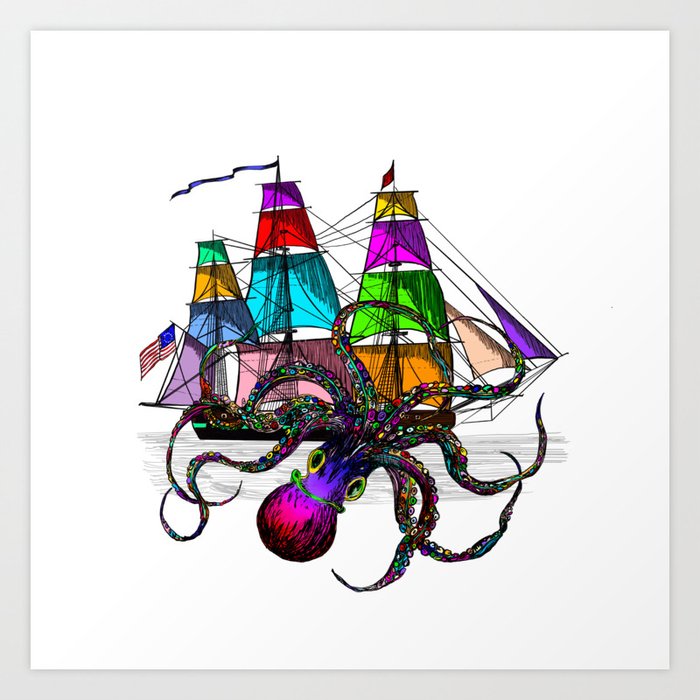 Kraken’ Attackin’ in Color! Art Print