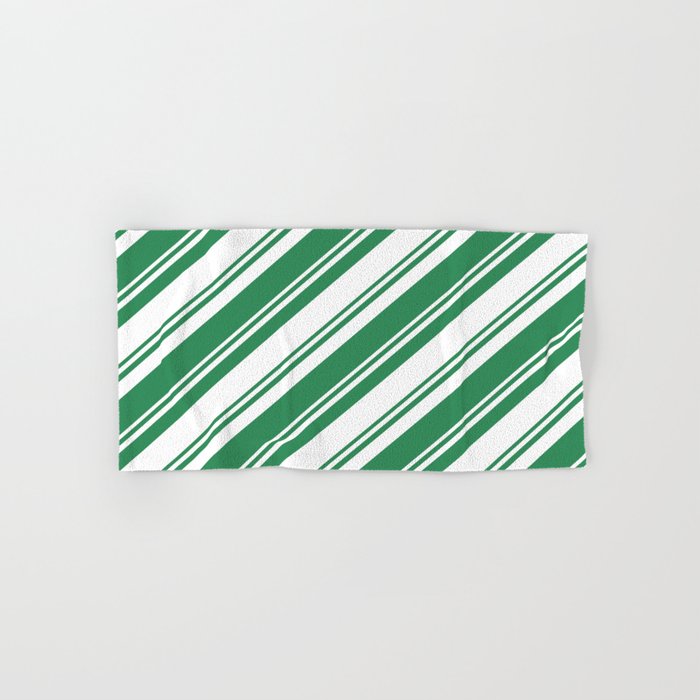 Sea Green & White Colored Lined Pattern Hand & Bath Towel