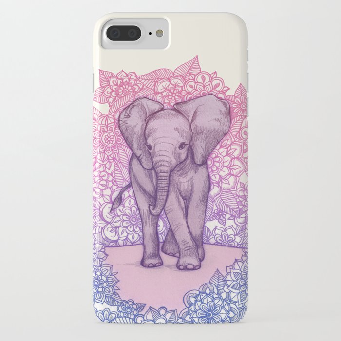 Cute Baby Elephant in pink, purple & blue iPhone Case