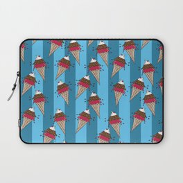 Yummy Ice Cream Cone Pattern on Striped Background Laptop Sleeve