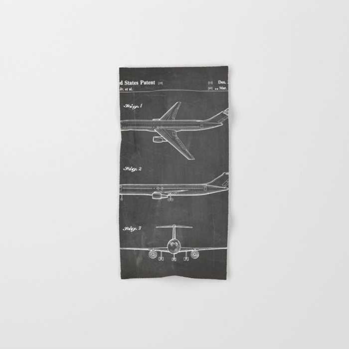 Boeing 777 Airliner Patent - 777 Airplane Art - Black Chalkboard Hand & Bath Towel