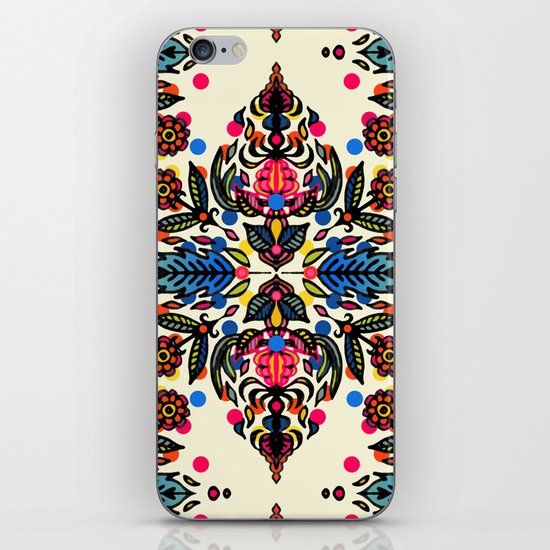 Bright Folk Art Pattern - hot pink, orange, blue & green iPhone & iPod Skin